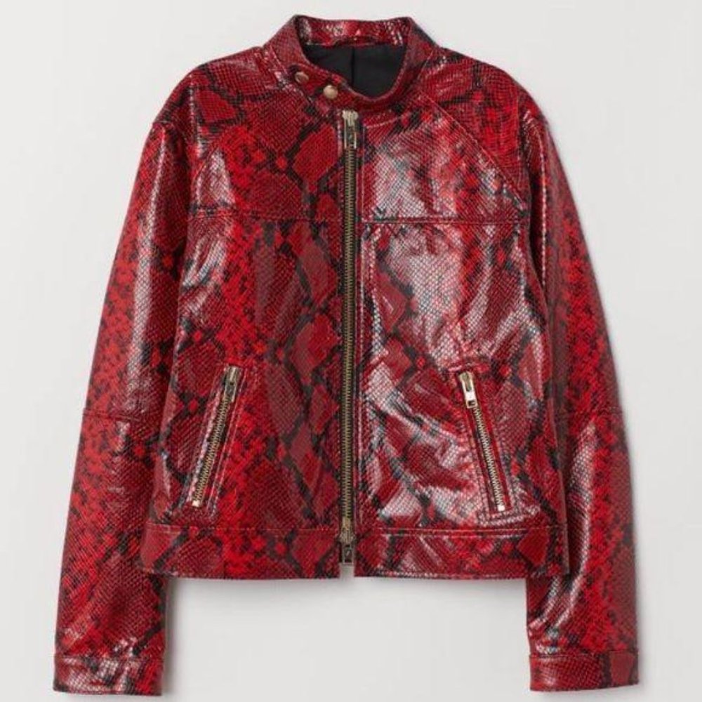 ONE OF A KIND snake embossed leather moto jacket